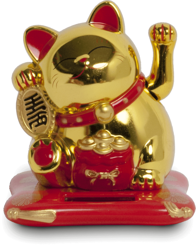 Mačka Šťastia - Maneki Neko - Solárna zlatá 9x10x10,5 cm 6095192