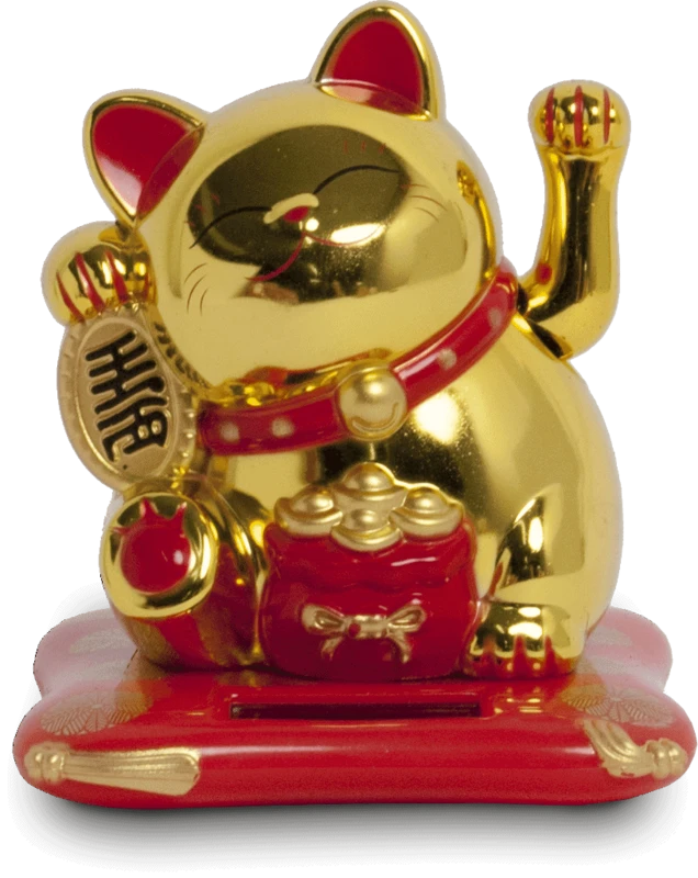 Mačka Šťastia - Maneki Neko - Solárna zlatá 9x10x10,5 cm 6095192