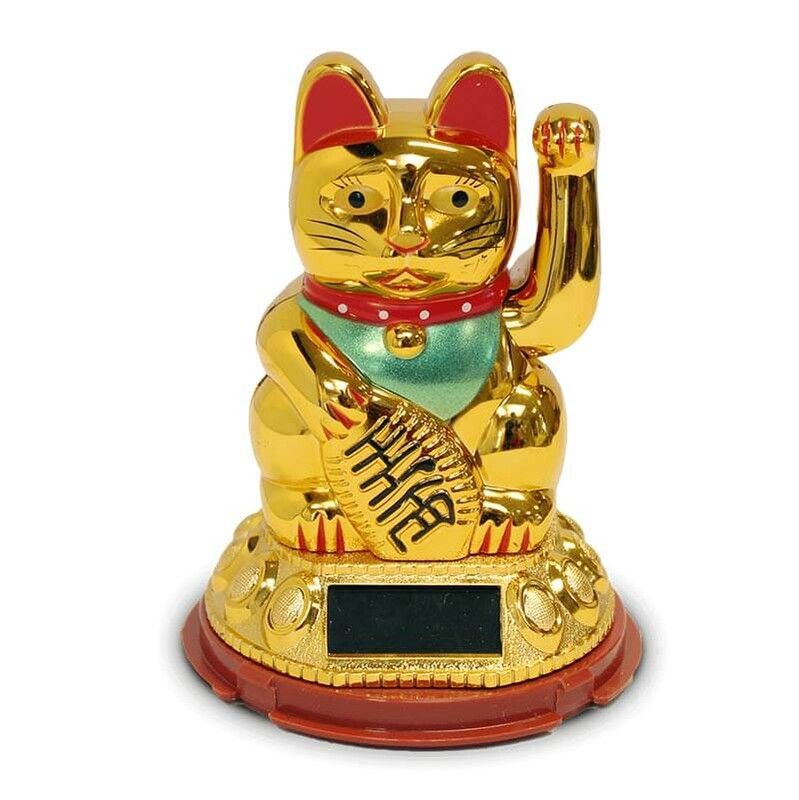 Mačka Šťastia - Maneki Neko - Solár Gold Ø8 cm | H12 cm